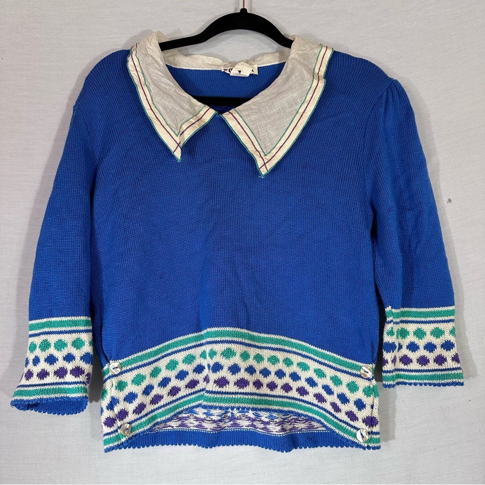 Vintage Fosha Blue Collared Sweater Blue Diamond S